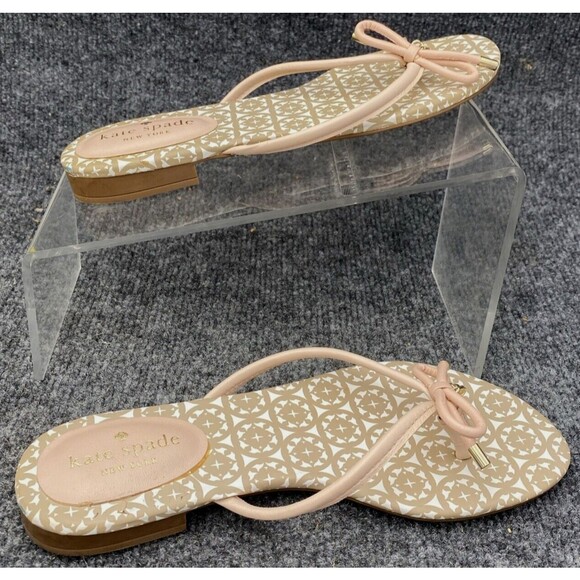 Kate Spade Sandals Women Size 6.5 Mistic Bow Flat Thong Pink Beige Flip Flop - Picture 6 of 8